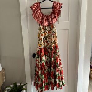 Maeve Anthropologie Off-the-Shoulder Mixed Print Midi Dress Floral Small Cotton